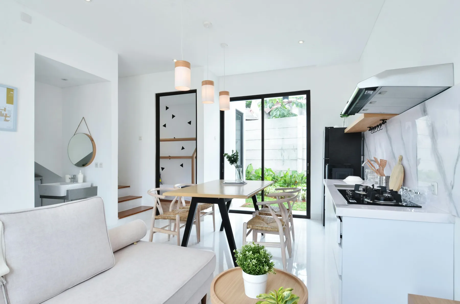 Illustrative bright kitchen and dining area