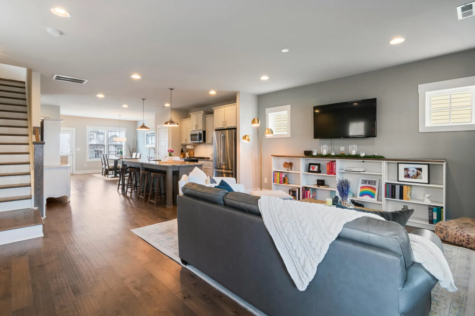 Illustrative clean shared living room and kitchen area